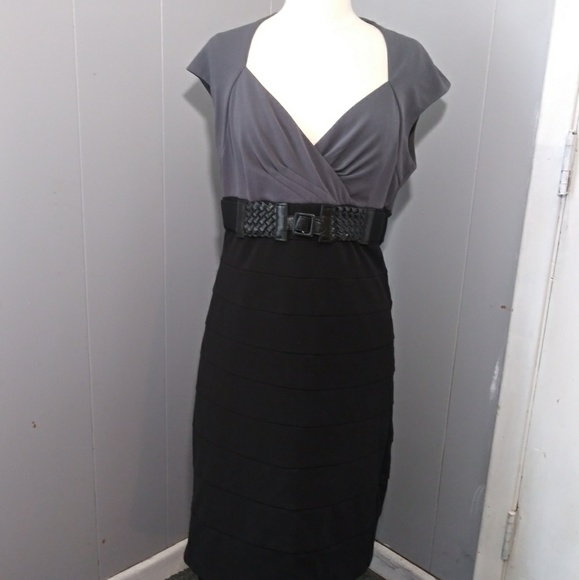 Signature by Sangria Dresses & Skirts - Signature by Sangria Grey/Black Midi Dress w/Belt
